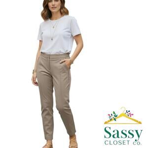 LOFT Taupe Brown Straight Leg Pants Zip Front Pockets Stretch Size 10